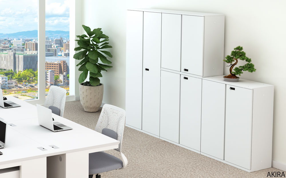 保管庫 下段 書庫 扉付き 両開き A4サイズ対応 書類 ファイル 大量収納 高さ108cm ホワイト イメージ画像 家具のAKIRA