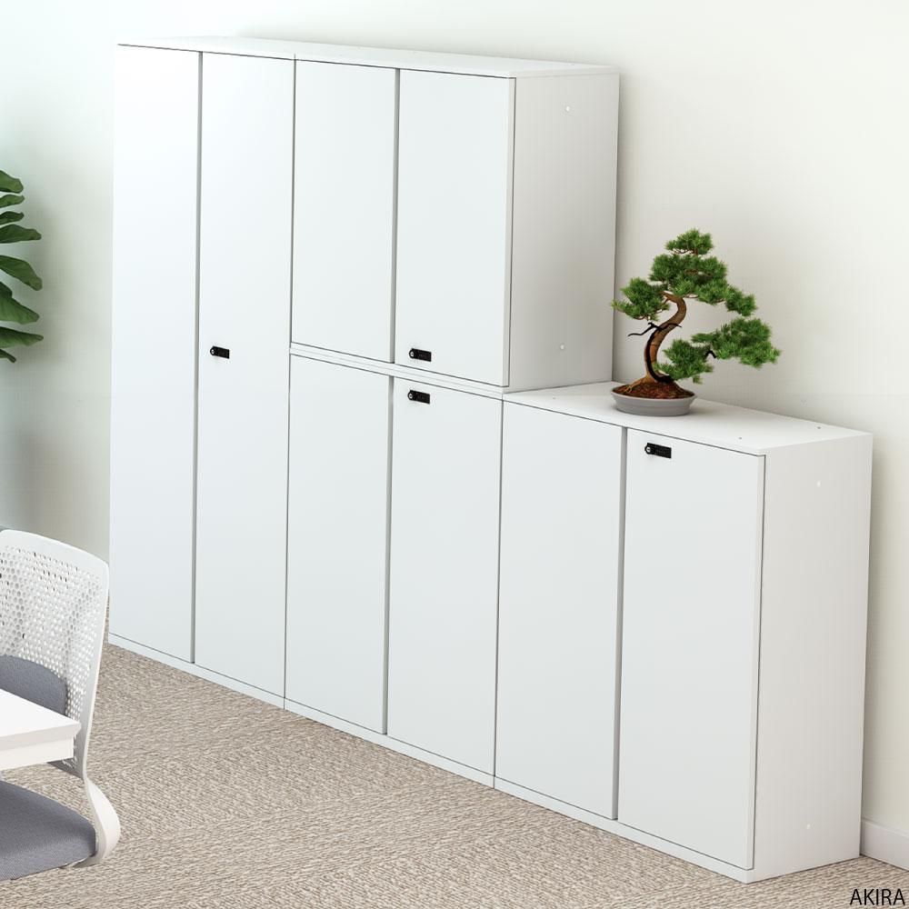 保管庫 上段 書庫 扉付き 両開き オープン A4サイズ対応 書類 ファイル 大量収納 高さ72cm ホワイト イメージ画像 家具のAKIRA