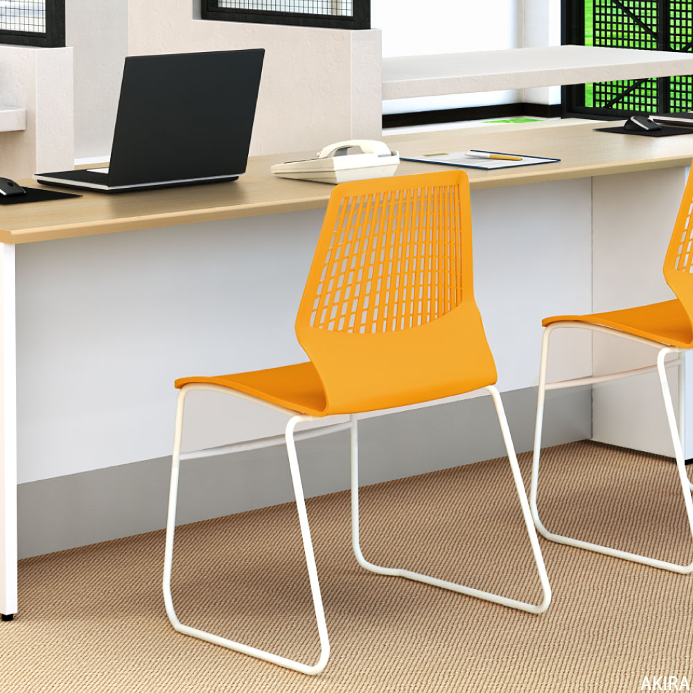 テーブルチェア チェア ミーティングチェア 会議用チェア オレンジ×ホワイト イメージ画像 家具のAKIRA