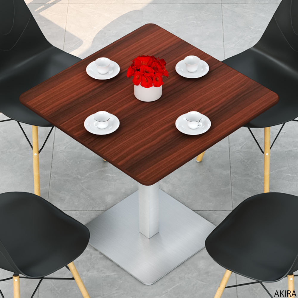 カフェテーブル 四角天板 幅75cm ブラウン木目 ステンレス脚 イメージ画像 家具のAKIRA