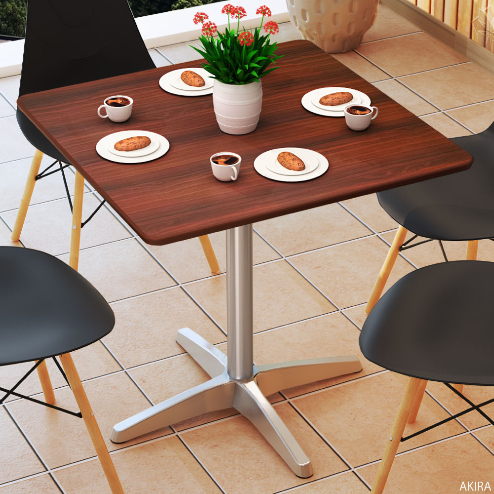 カフェテーブル 四角天板 幅75cm ブラウン木目 アルミ脚 イメージ画像 家具のAKIRA