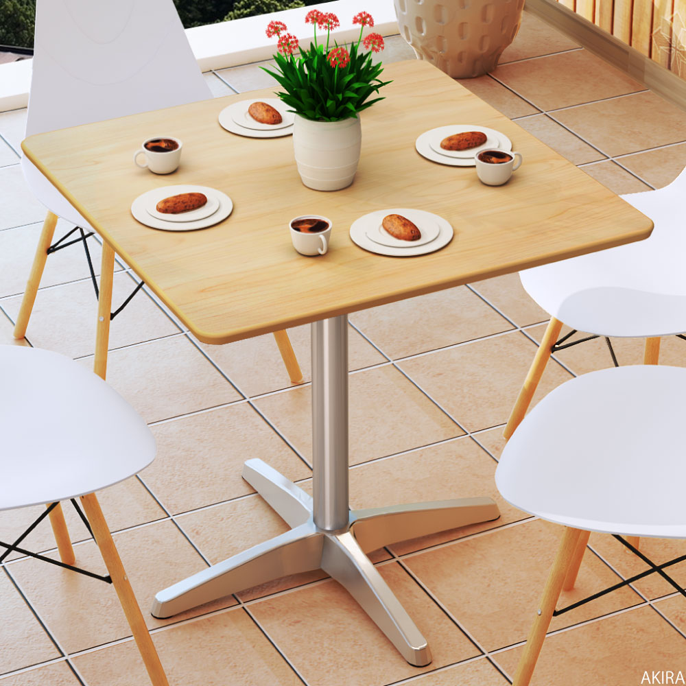 カフェテーブル 四角天板 幅75cm ナチュラル木目 アルミ脚 イメージ画像 家具のAKIRA