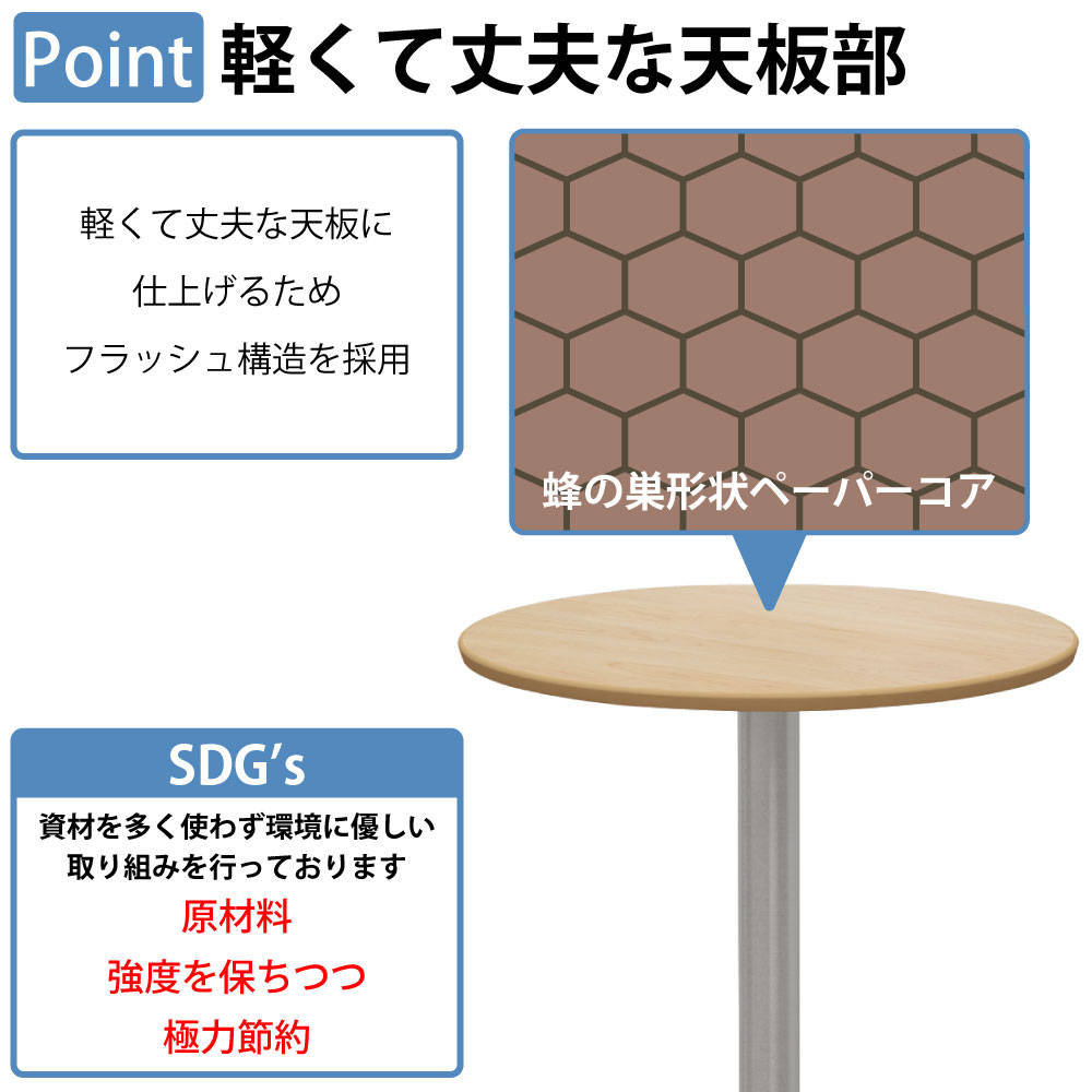 カフェテーブル 丸天板 幅60cm 高さ100cm ナチュラル木目 アルミ脚 ポイント2 軽くて丈夫な天板部 家具のAKIRA