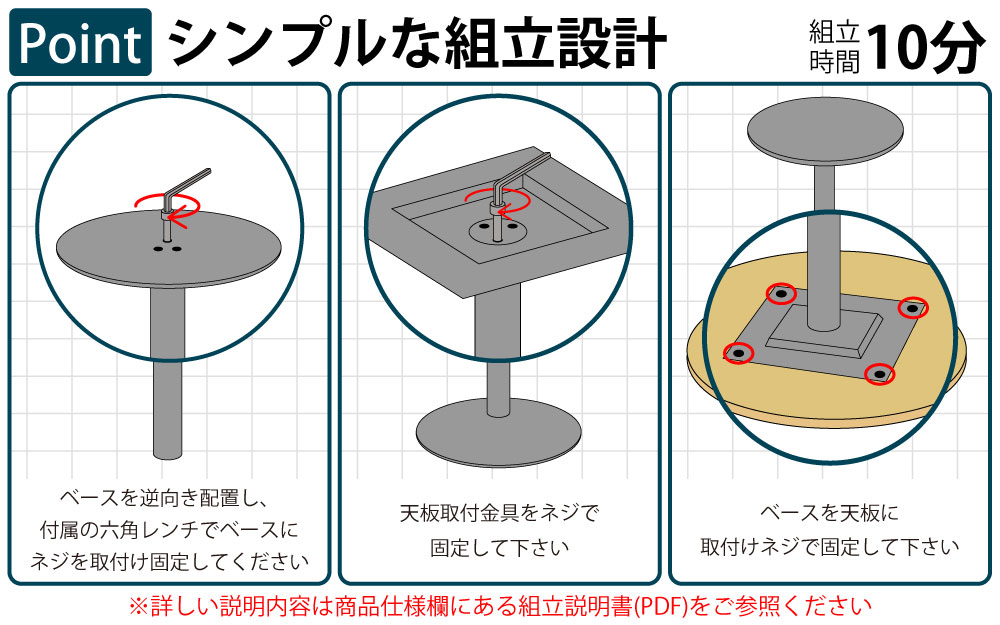 カフェテーブル 丸天板 幅60cm ステンレス脚 ポイント4 簡単組立 家具のAKIRA