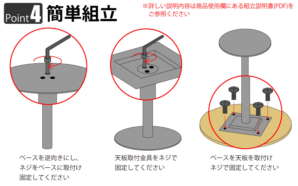 カフェテーブル 丸天板 直径60cm ナチュラル木目 ステンレス脚 ポイント4 簡単組立 家具のAKIRA
