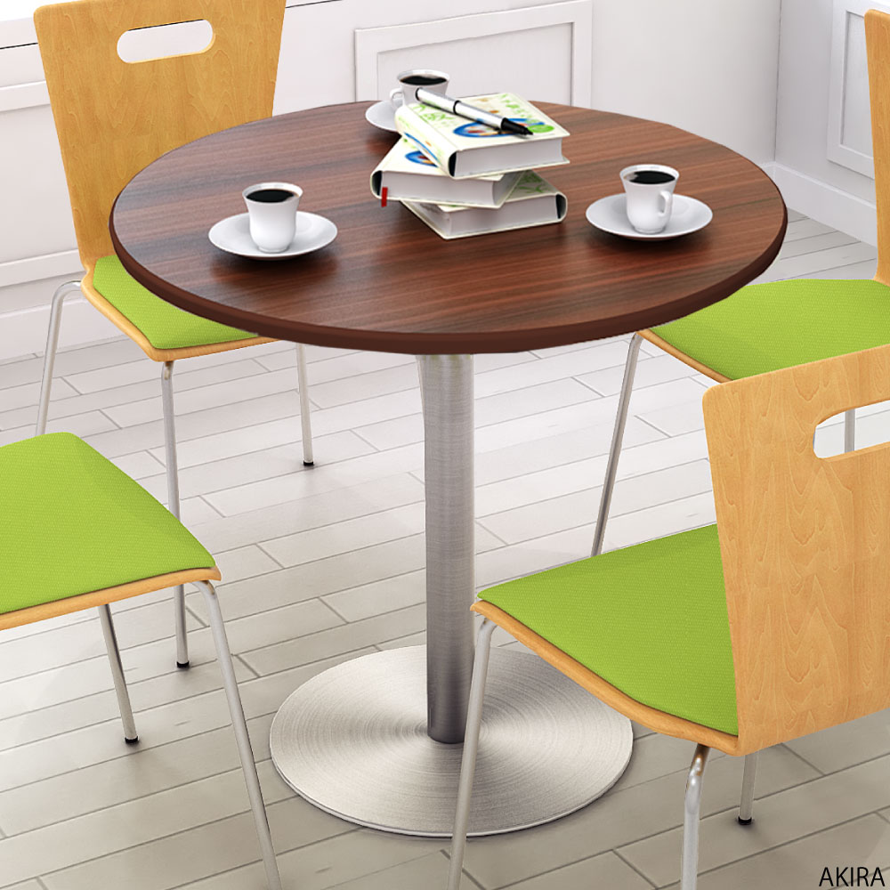 カフェテーブル 丸天板 幅75cm ブラウン木目 ステンレス脚 イメージ画像 家具のAKIRA