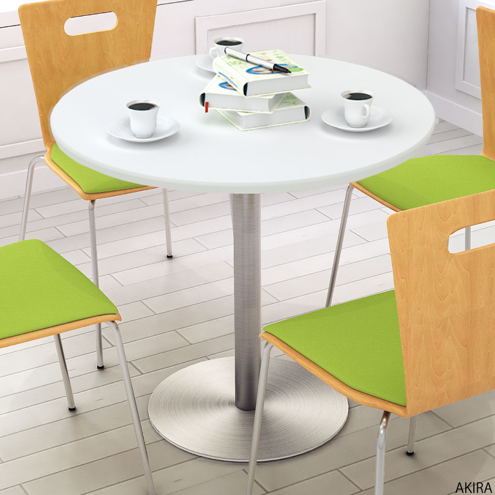 カフェテーブル 丸天板 幅75cm ホワイト ステンレス脚 イメージ画像 家具のAKIRA