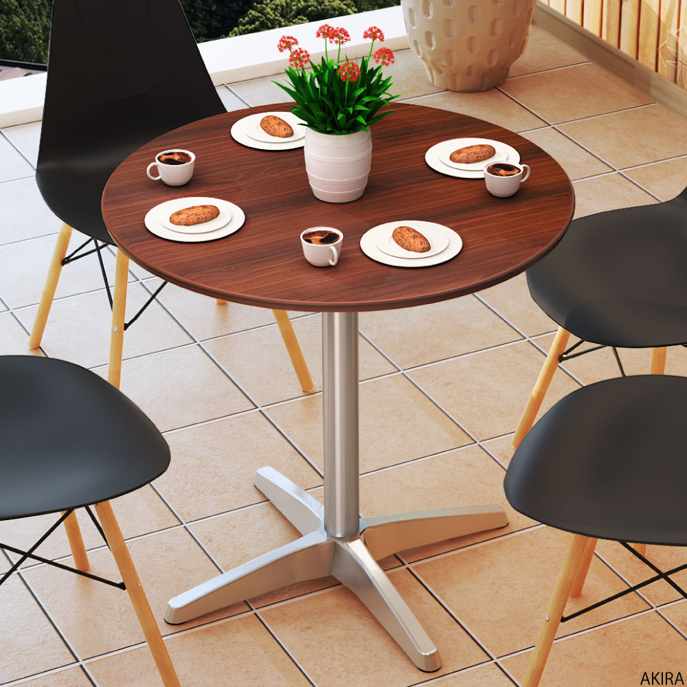 カフェテーブル 丸天板 幅75cm ブラウン木目 アルミ脚 イメージ画像 家具のAKIRA