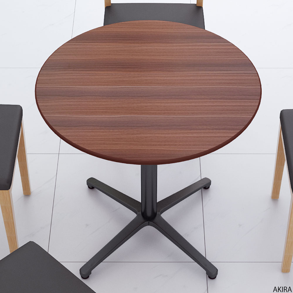 カフェテーブル 丸天板 幅75cm ブラウン木目 アルミ ブラック脚 イメージ画像 家具のAKIRA