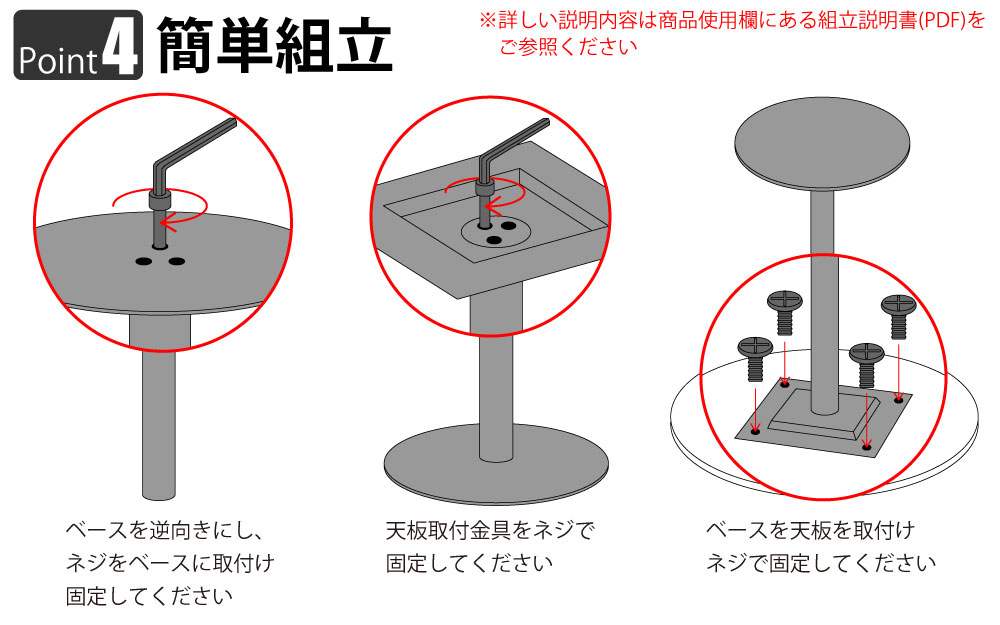 カフェテーブル 丸天板 直径75cm ホワイト ステンレス脚 ポイント4 簡単組立 家具のAKIRA