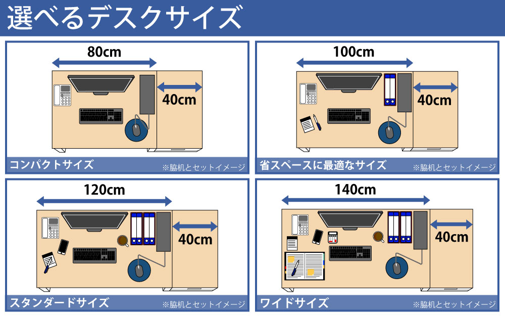 袖机 サイドデスク オフィスデスク スチールデスク 平机 サイズバリエーション 幅80cm 800mm 幅100cm 1000mm 幅120cm 1200mm 幅140cm 1400mm 家具のAKIRA