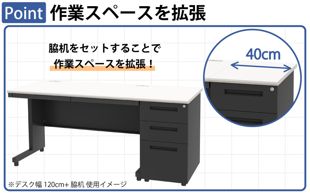 袖机 サイドデスク オフィスデスク スチールデスク 平机 ポイント8 作業スペースを拡張 家具のAKIRA