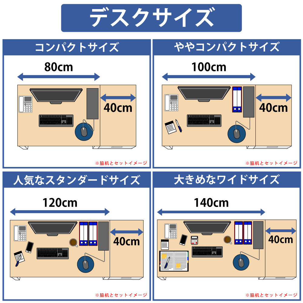 袖机 サイドデスク オフィスデスク スチールデスク 平机 サイズバリエーション 幅80cm 800mm 幅100cm 1000mm 幅120cm 1200mm 幅140cm 1400mm 家具のAKIRA