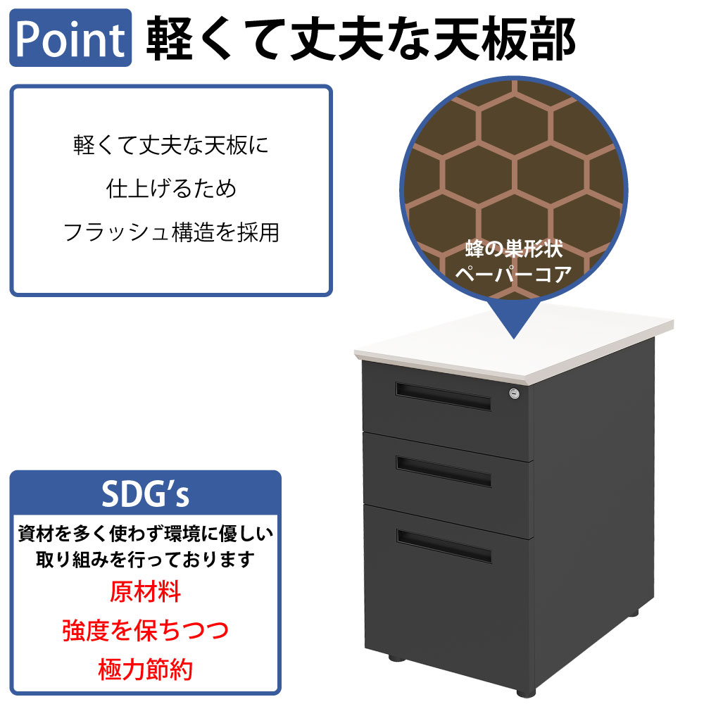 袖机 サイドデスク オフィスデスク スチールデスク 平机 ポイント1 軽くて丈夫な天板部 フラッシュ構造 家具のAKIRA