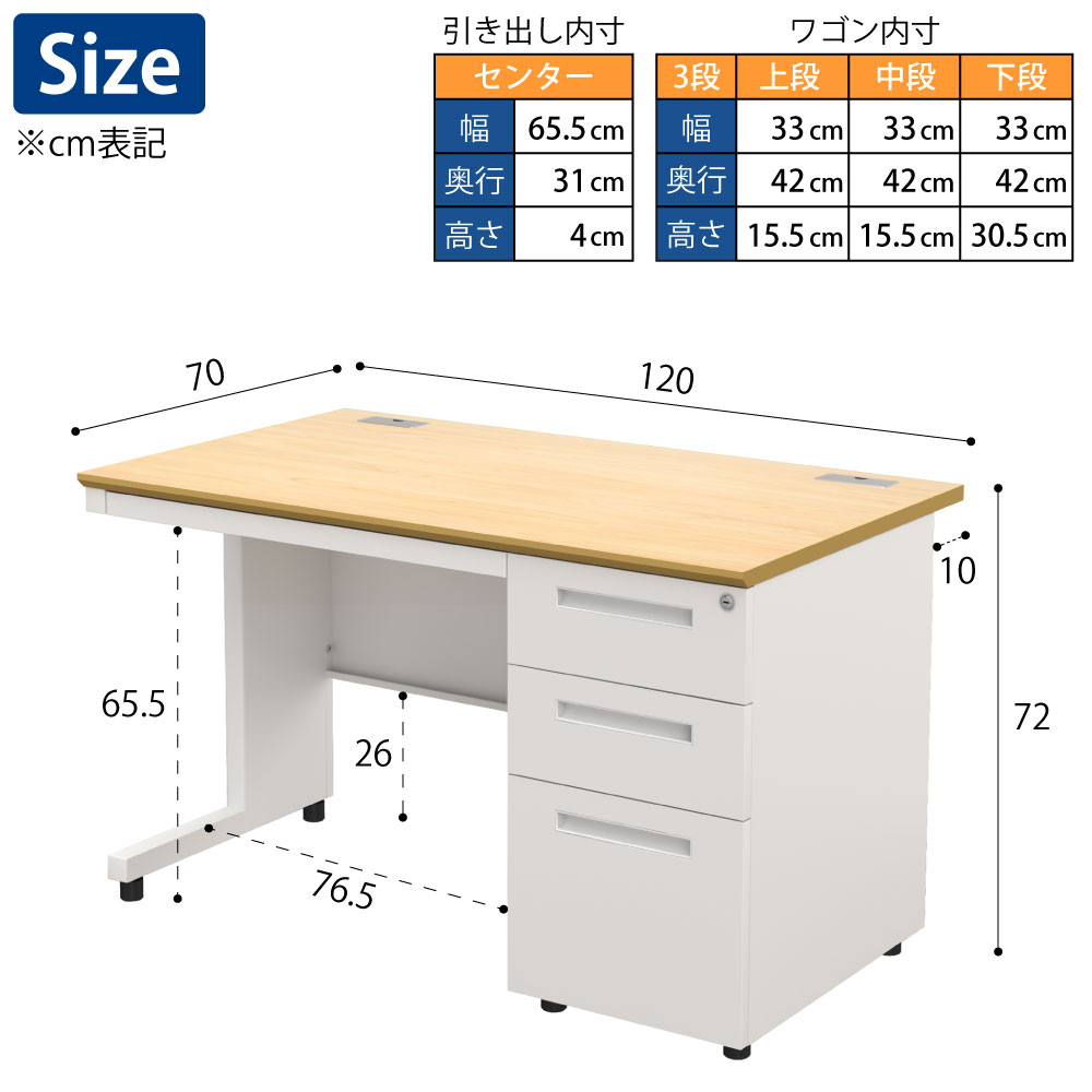 オフィスデスク 片袖デスク 幅120cm 奥行70cm 高さ72cm スチールデスク