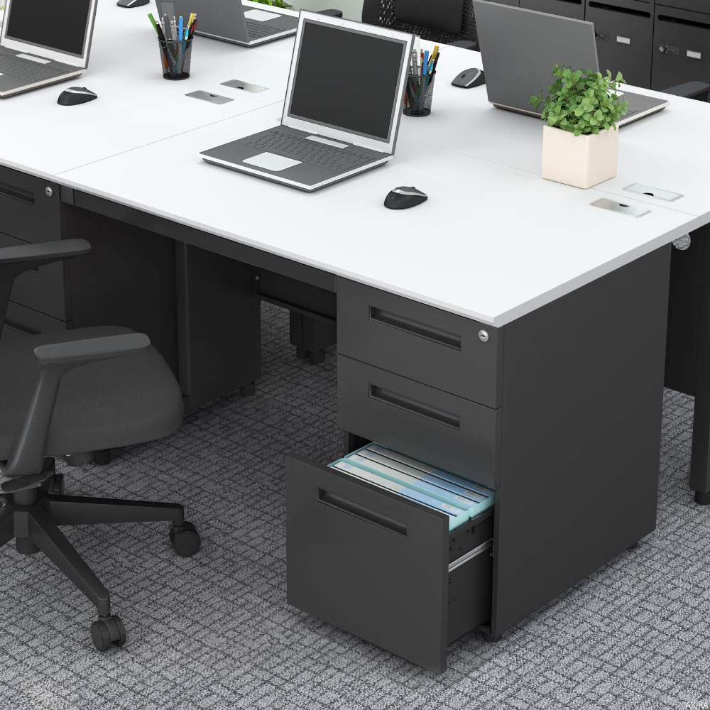 オフィスデスク スチールデスク 片袖机 片袖デスク 幅120cm ホワイト×ブラック イメージ画像 家具のAKIRA