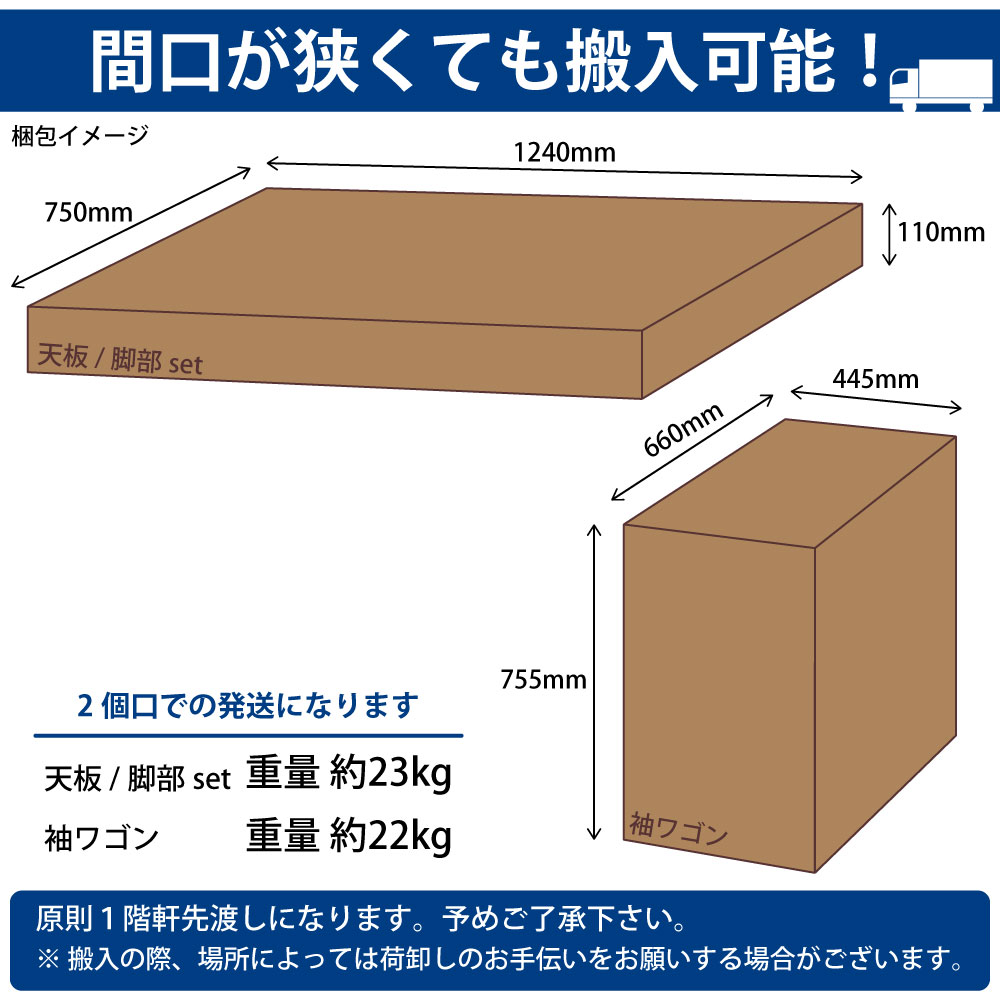 オフィスデスク スチールデスク 片袖机 片袖デスク 幅100cm 梱包イメージ 梱包サイズ 家具のAKIRA