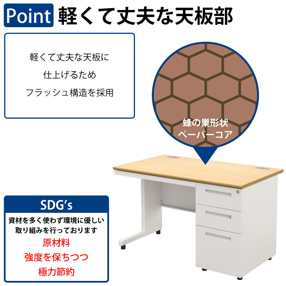 オフィスデスク スチールデスク 片袖机 片袖デスク ポイント9 軽くて丈夫な天板部 フラッシュ構造 家具のAKIRA