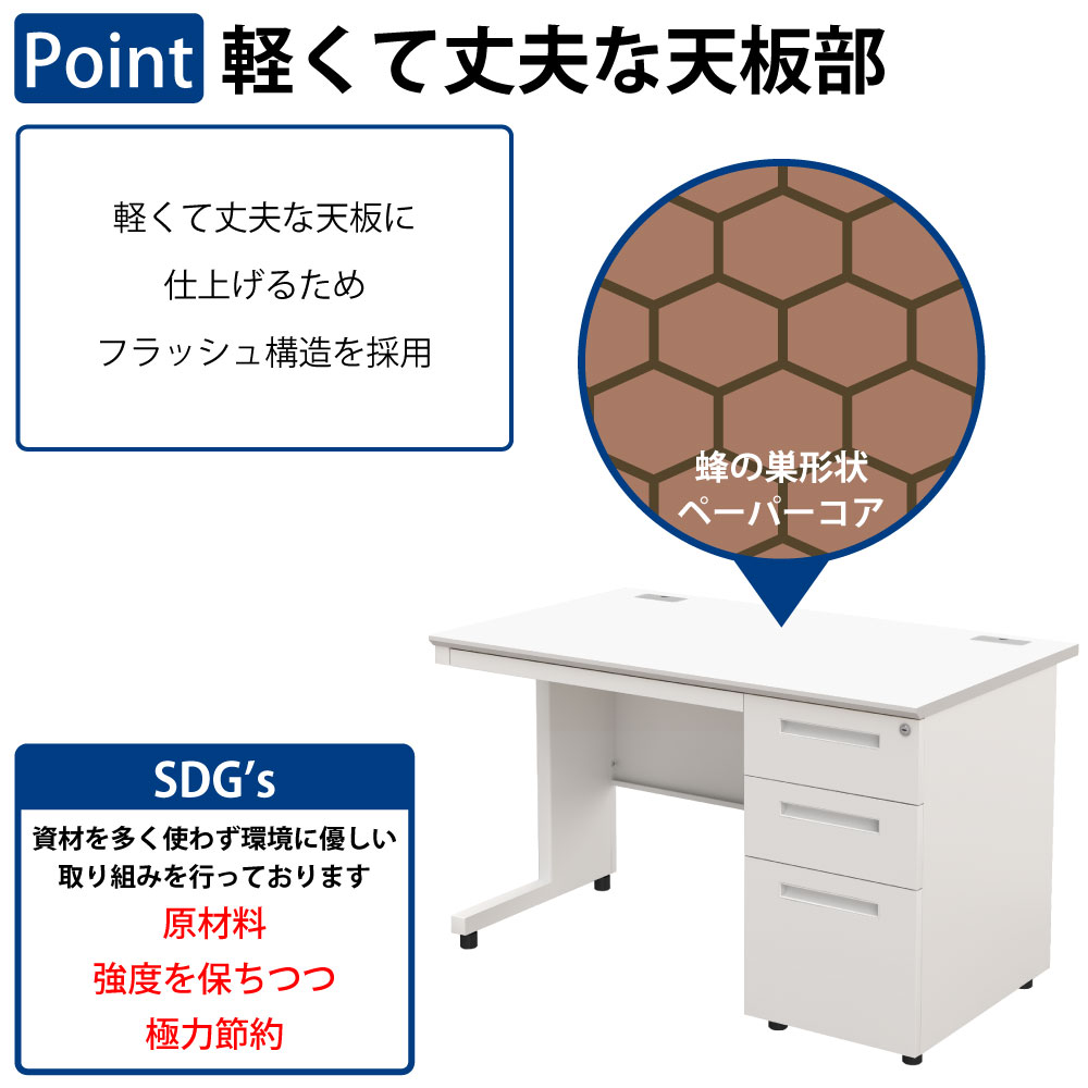 オフィスデスク スチールデスク 片袖机 片袖デスク ポイント9 軽くて丈夫な天板部 フラッシュ構造 家具のAKIRA