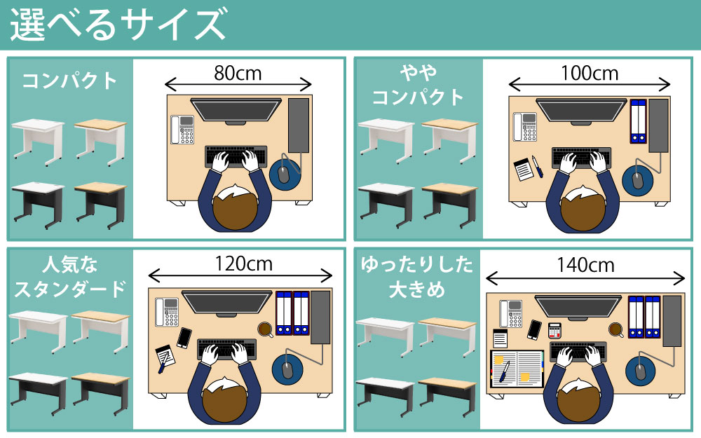 オフィスデスク スチールデスク 平机 ワークデスク ワーキングデスク サイズバリエーション 幅80cm 800mm 幅100cm 1000mm 幅120cm 1200mm 幅140cm 1400mm 家具のAKIRA