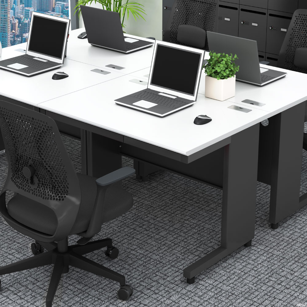 オフィスデスク スチールデスク 平机 ワークデスク ワーキングデスク 幅100cm ホワイト×ブラック イメージ画像 家具のAKIRA