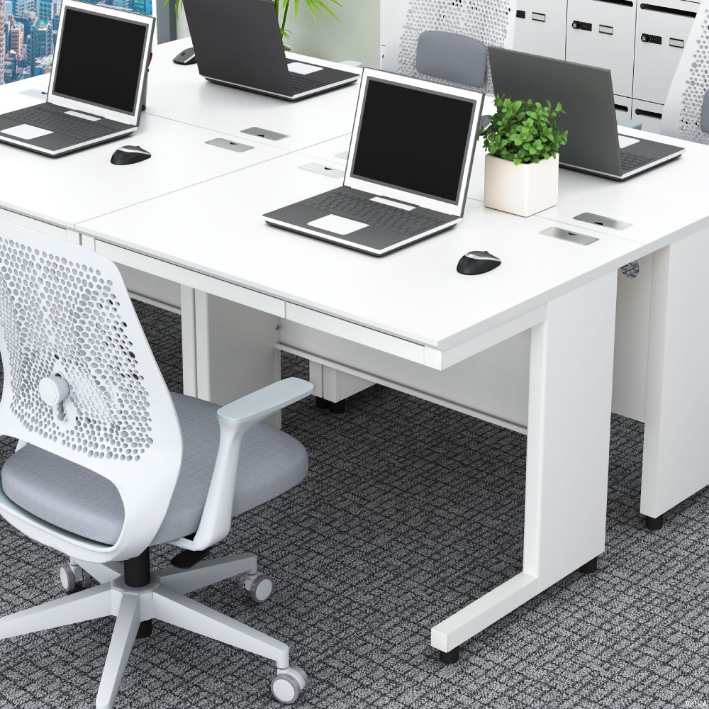 オフィスデスク スチールデスク 平机 ワークデスク ワーキングデスク 幅100cm ホワイト×ホワイト イメージ画像 家具のAKIRA