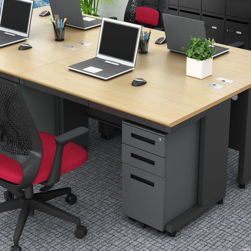 オフィスデスク スチールデスク 平机 ワークデスク ワーキングデスク 幅120cm ナチュラル×ブラック イメージ画像 家具のAKIRA