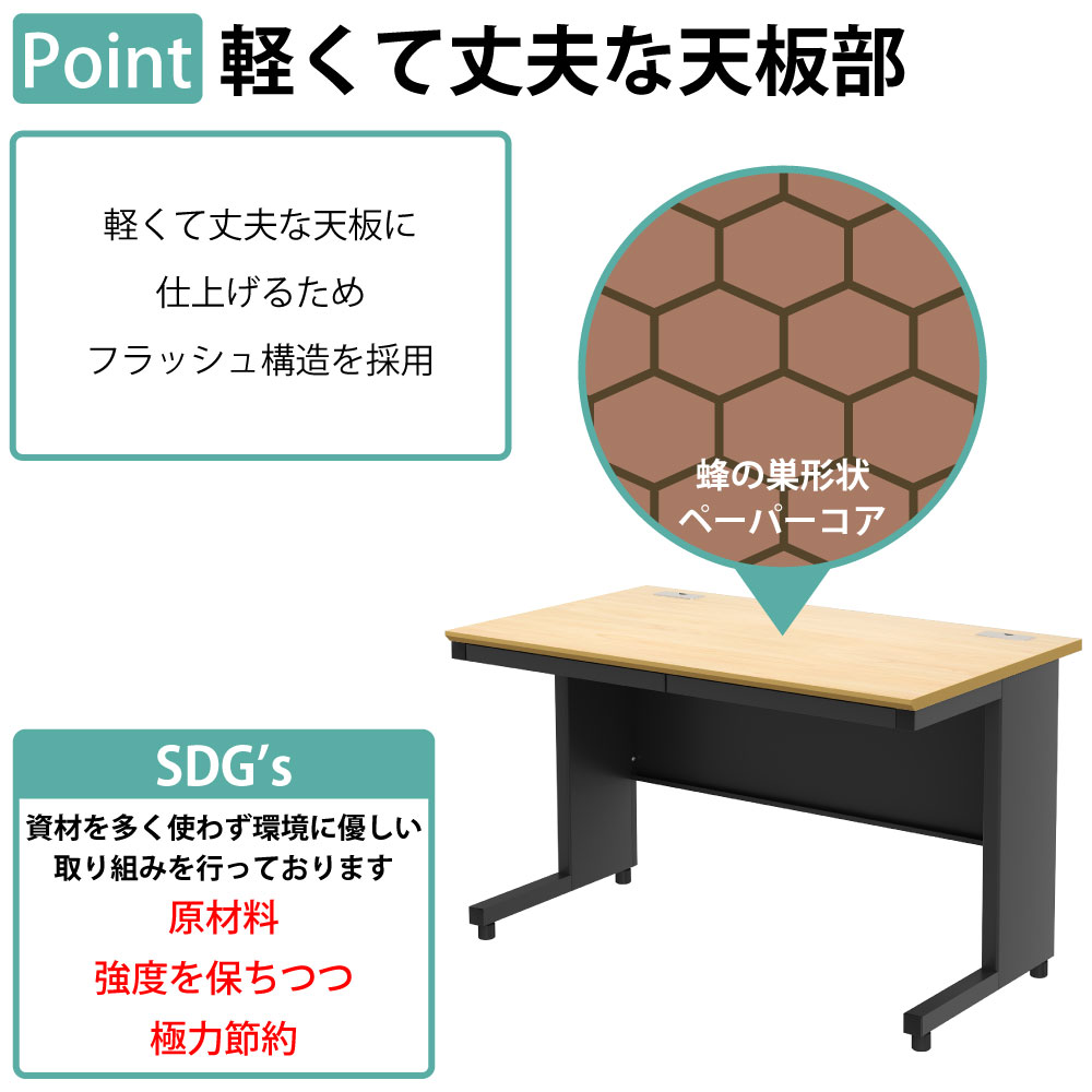 オフィスデスク スチールデスク 平机 ワークデスク ワーキングデスク ポイント1 軽くて丈夫な天板部 フラッシュ構造 家具のAKIRA