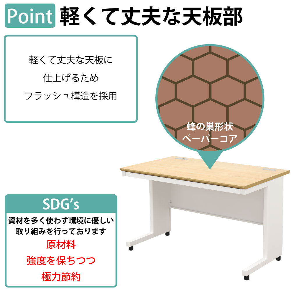 オフィスデスク スチールデスク 平机 ワークデスク ワーキングデスク ポイント1 軽くて丈夫な天板部 フラッシュ構造 家具のAKIRA
