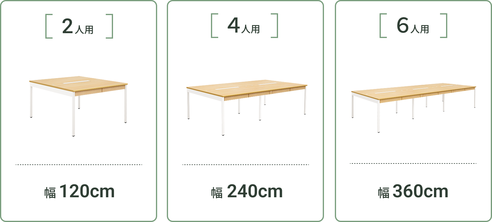 2人用・4人用・6人用のサイズ展開（幅120cm・240cm・360cm）