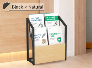 パンフレットスタンド　ブラック×ナチュラル木目