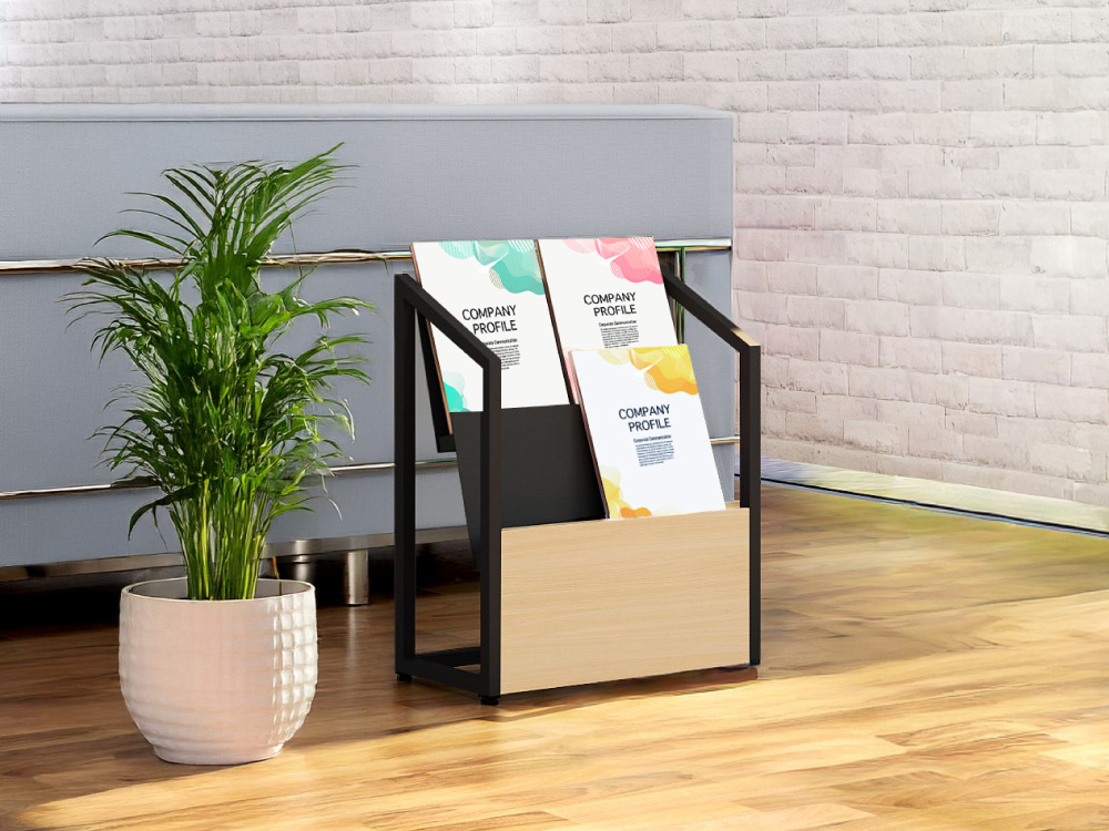 待合スペースやロビーに設置した際のパンフレットスタンドの使用イメージ画像