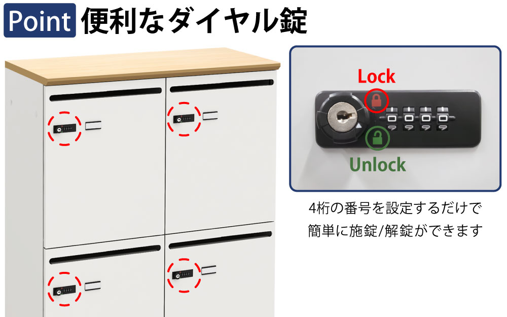 パーソナルロッカー スチールロッカー 4人用 ポイント2 ダイヤル錠 ダイヤルロック 家具のAKIRA