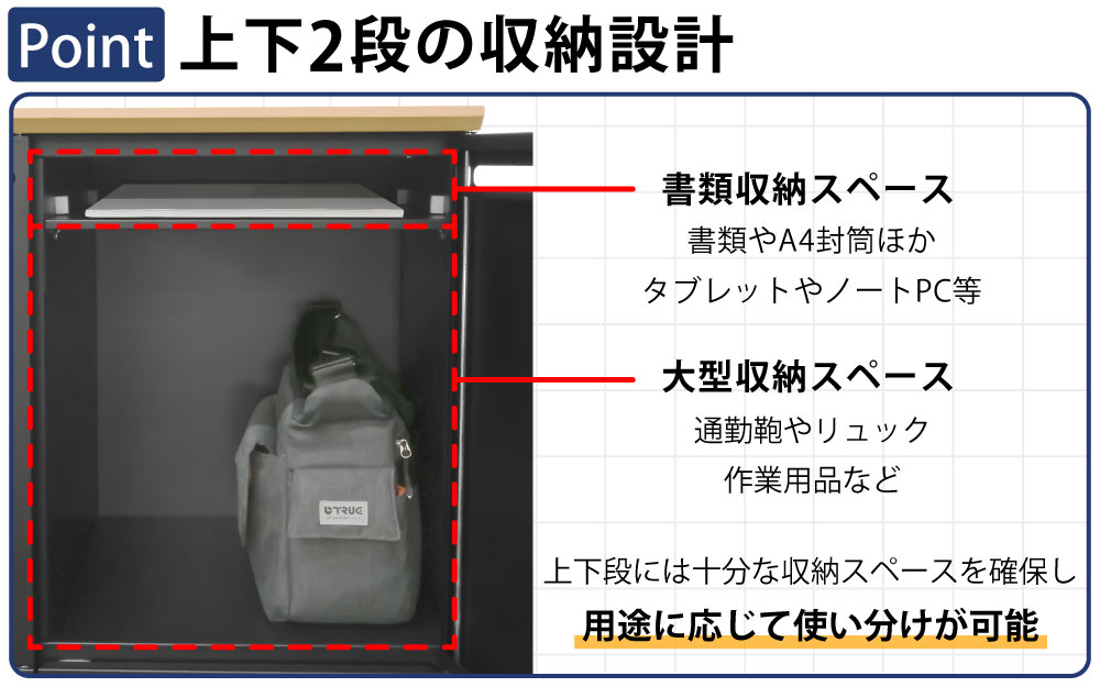 パーソナルロッカー スチールロッカー 4人用 ポイント3 上下2段の収納設計 用途別収納 家具のAKIRA
