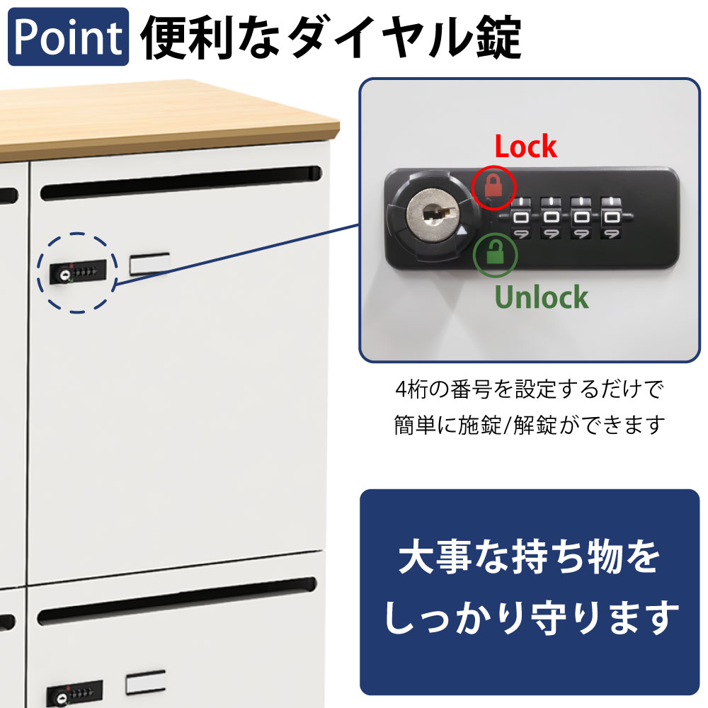 パーソナルロッカー スチールロッカー 4人用 ポイント2 ダイヤル錠 ダイヤルロック 家具のAKIRA