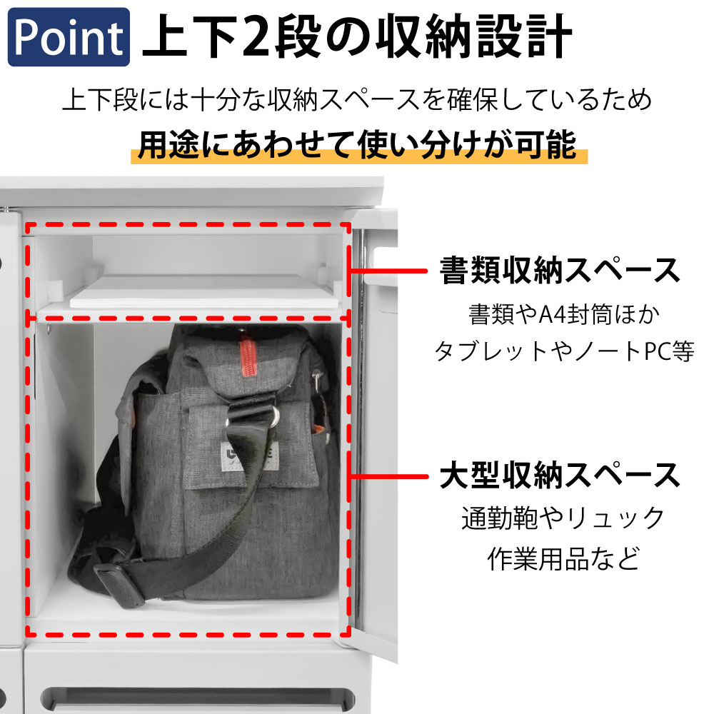 パーソナルロッカー スチールロッカー 9人用 ポイント3 上下2段の収納設計 用途別収納 家具のAKIRA