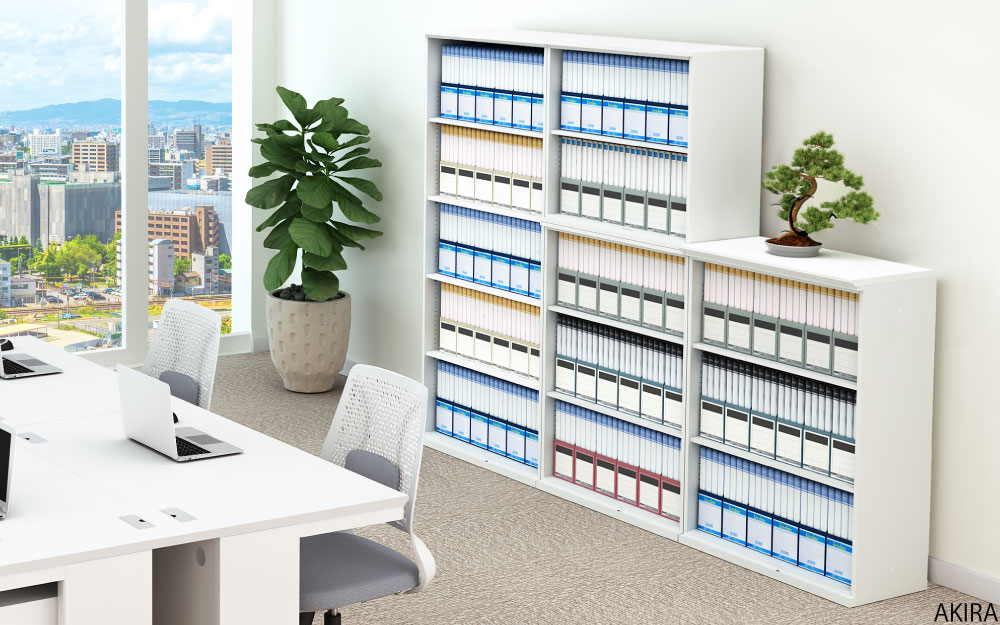 保管庫 上段 書庫 オープン A4サイズ対応 書類 ファイル 大量収納 高さ72cm ホワイト イメージ画像 家具のAKIRA