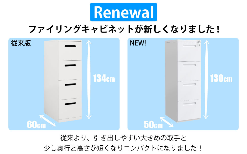 ファイリングキャビネット キャビネット ファイルキャビネット A4サイズ 収納棚 4段 ホワイト リニューアル 家具のAKIRA