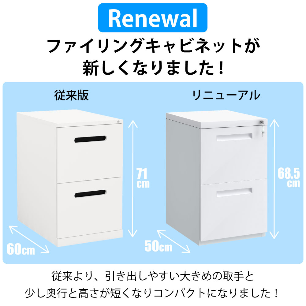 ファイリングキャビネット キャビネット ファイルキャビネット A4サイズ 収納棚 2段 ホワイト リニューアル 家具のAKIRA