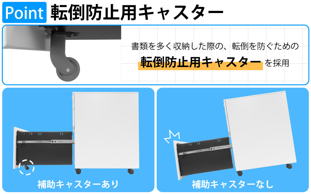 オフィスワゴン デスクワゴン 幅39cm ポイント5 転倒防止用キャスター 家具のAKIRA