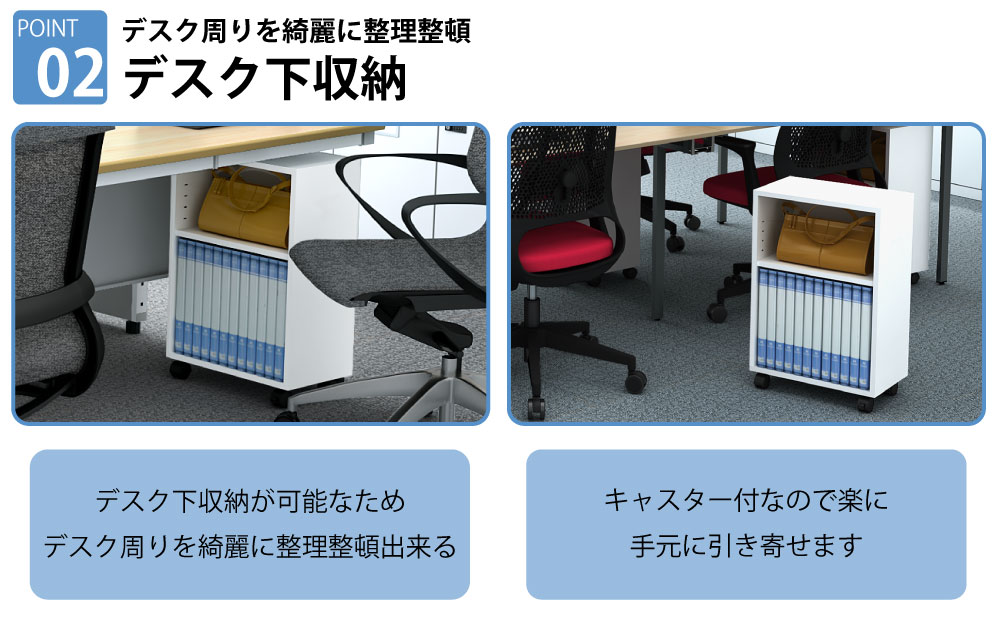 オープンワゴン 机下収納ワゴン デスク下収納 ワゴン ホワイト ポイント2 デスク下収納 家具のAKIRA