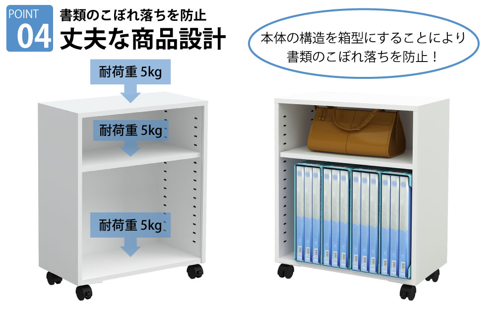 オープンワゴン 机下収納ワゴン デスク下収納 ワゴン ホワイト 丈夫な商品設計 組立簡単 家具のAKIRA