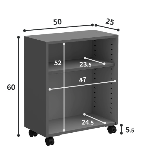 オープンワゴン本体サイズ 幅50cm・奥行25cm・高さ60cm 内寸幅47cm 高さ52cm