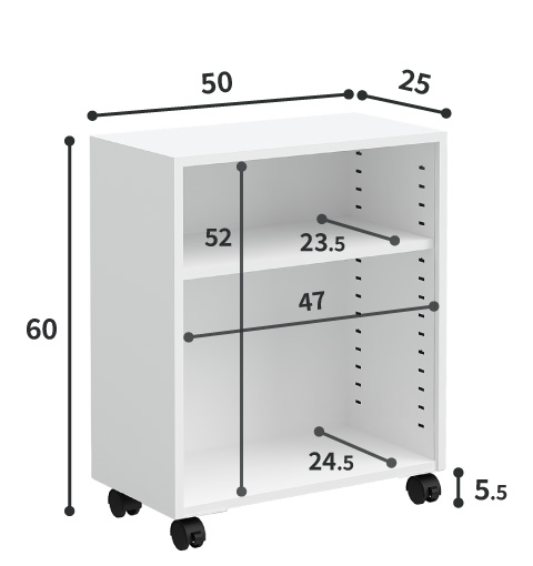 オープンワゴン本体サイズ 幅50cm・奥行25cm・高さ60cm 内寸幅47cm 高さ52cm