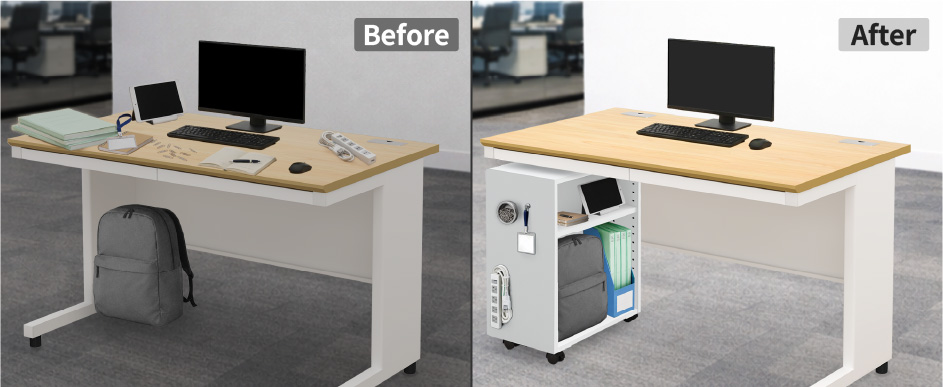 デスク下収納ビフォーアフター比較