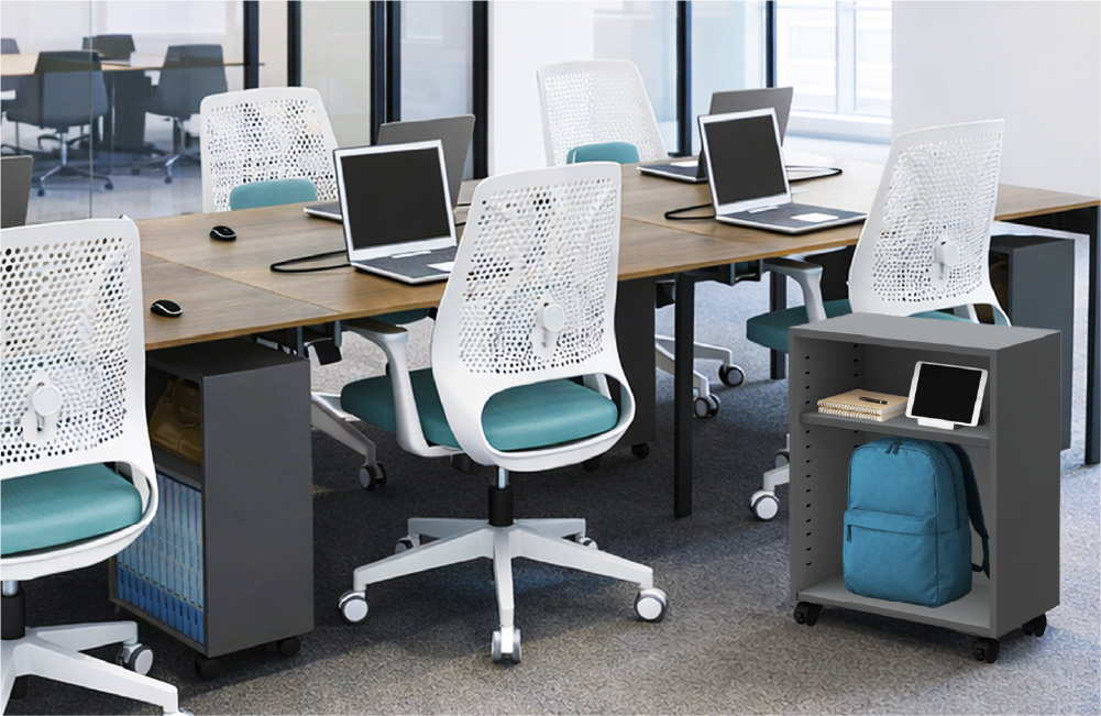 机下収納サイドワゴン（ホワイトカラー）設置イメージ