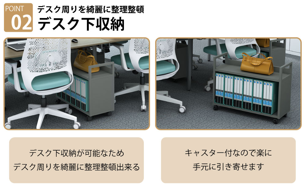 机下収納ワゴン アンダーデスクシェルフ デスク下収納 ワゴン グレー ポイント2 デスク下収納 家具のAKIRA