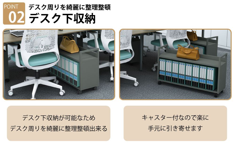 机下収納ワゴン アンダーデスクシェルフ デスク下収納 ワゴン グレー ポイント2 デスク下収納 家具のAKIRA