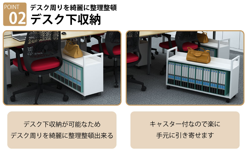 机下収納ワゴン アンダーデスクシェルフ デスク下収納 ワゴン ホワイト ポイント2 デスク下収納 家具のAKIRA