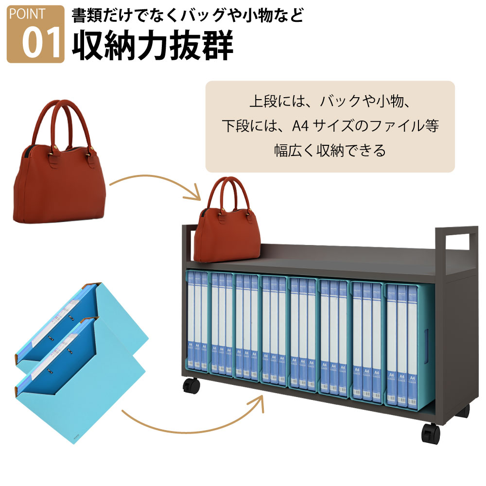 オープンワゴン 机下収納ワゴン デスク下収納 ワゴン グレー ポイント1 コンパクトなのに収納力抜群 家具のAKIRA